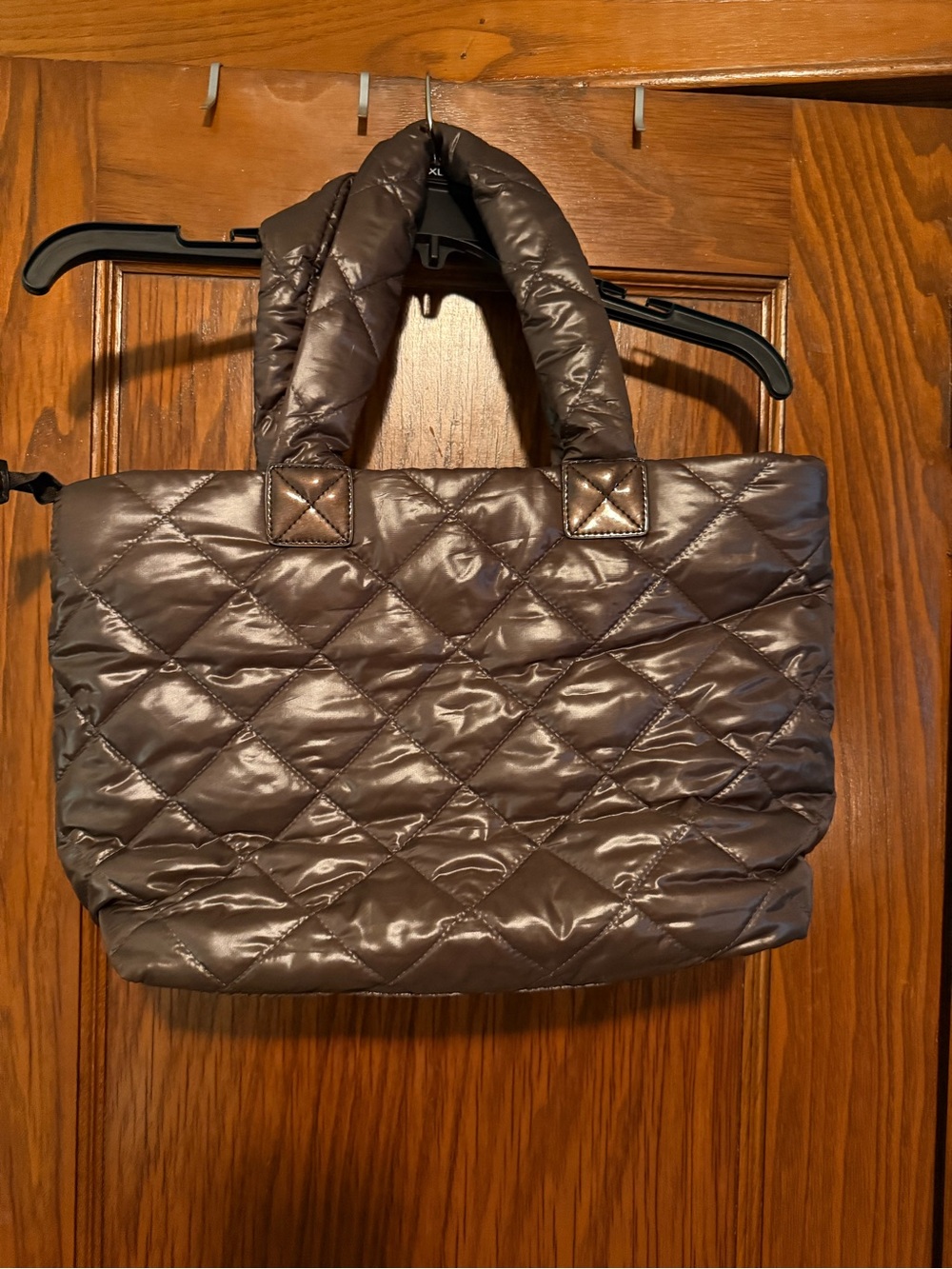 Quilted Puffer Tote Bag in Brown